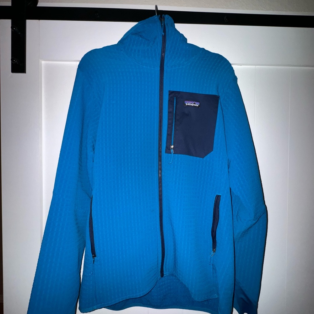 Patagonia R1 tech zip up hoodie, blue, size L
